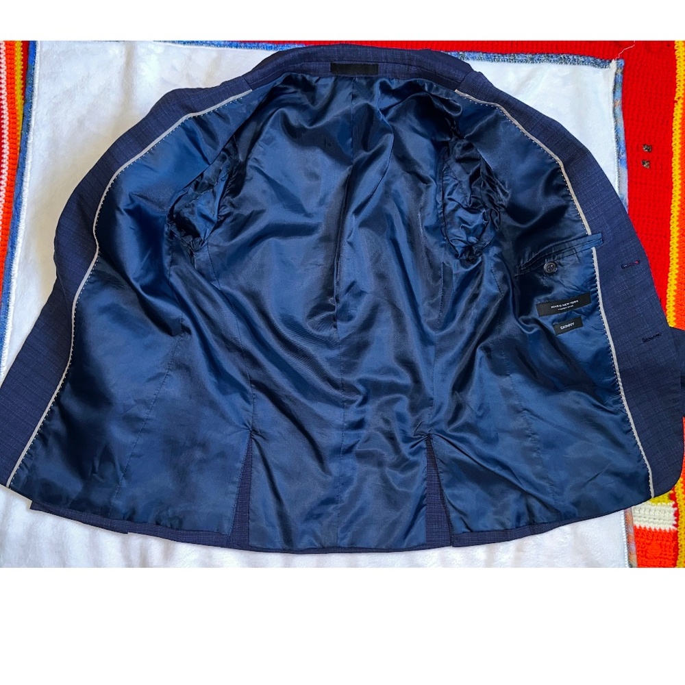 Andrew Marc Kids' Navy Plaid Suit Size 12 - Picture 4 of 16